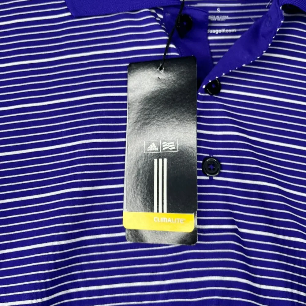 Adidas Polo Shirt Polo Shirt Small Purple White Striped Performance Stretch New
